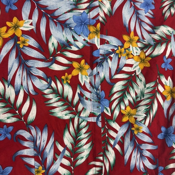 Royal Monk Red Tropical Print Floral Tie Front V Neck Midi Dress Size Large - Picture 9 of 13